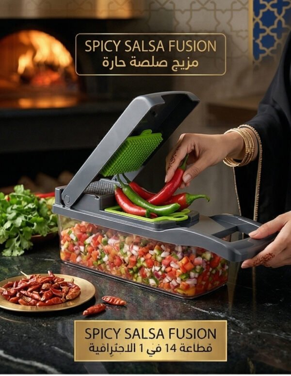 14-in-1 Vegetable Chopper & Slicer – Multifunctional Veggie Cutter مع 8 Blades + Storage Container