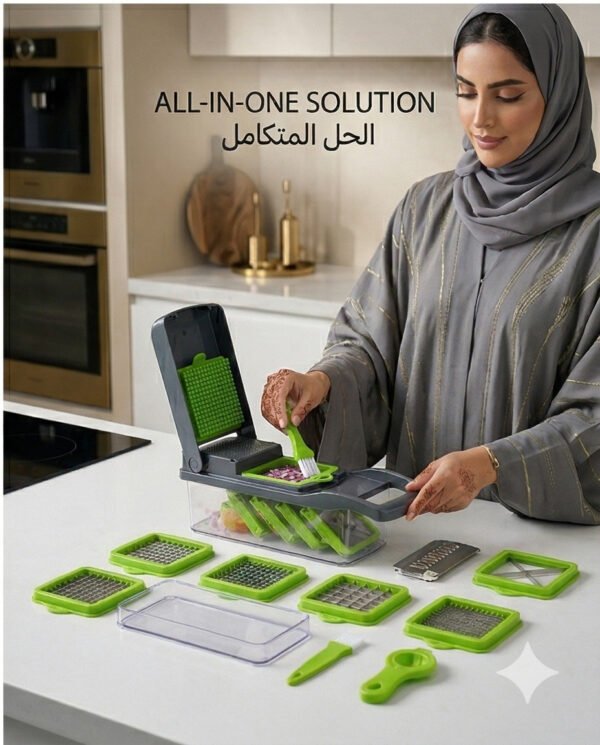 14-in-1 Vegetable Chopper & Slicer – Multifunctional Veggie Cutter مع 8 Blades + Storage Container