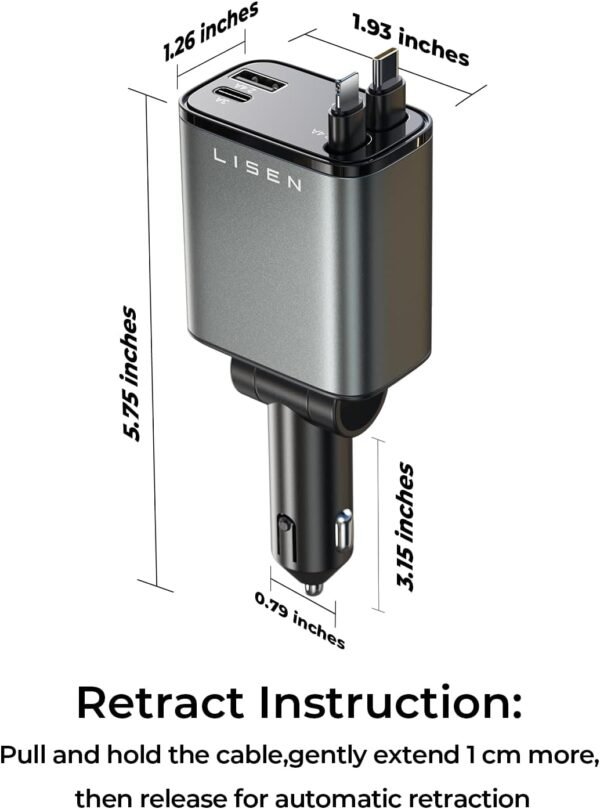 61c7oyzOHbL._AC_SL1500_ 120W Car Charger – 4 Port, Retractable Cable, Type-C شاحن سيارة