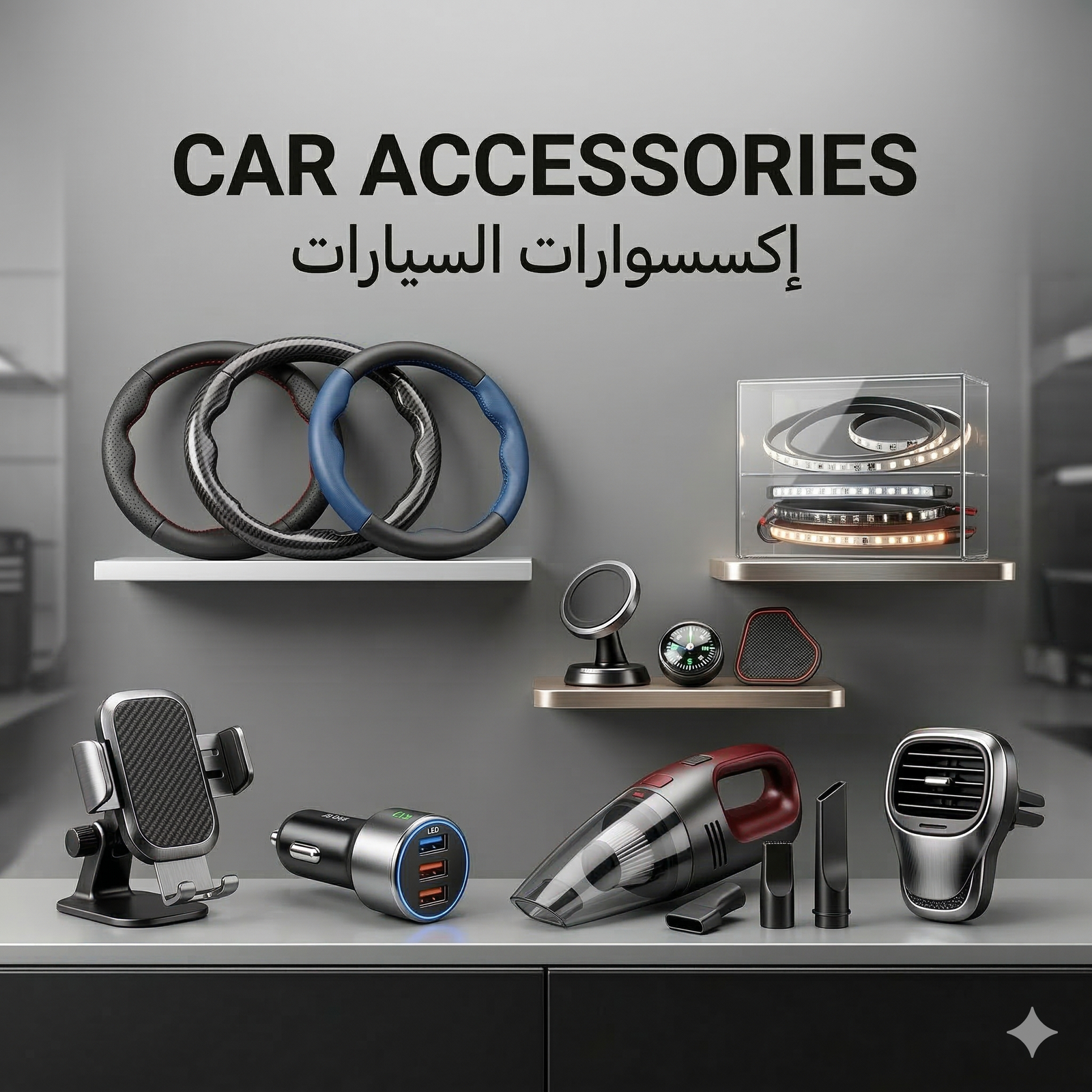 120W Car Charger – 4 Port, Retractable Cable, Type-C شاحن سيارة