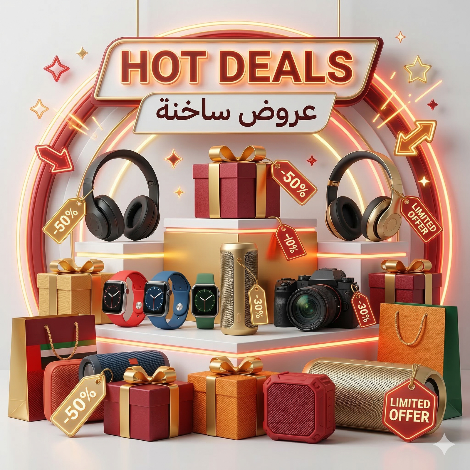 120W Car Charger – 4 Port, Retractable Cable, Type-C شاحن سيارة