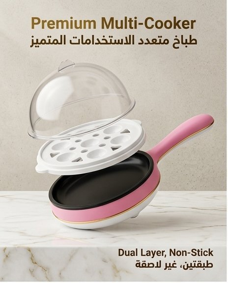 01 2-in-1 Electric Egg Boiler & Frying Pan – 14 Eggs Capacity | Automatic Shut-Off | Multi Cooking جهاز مطبخ عملي