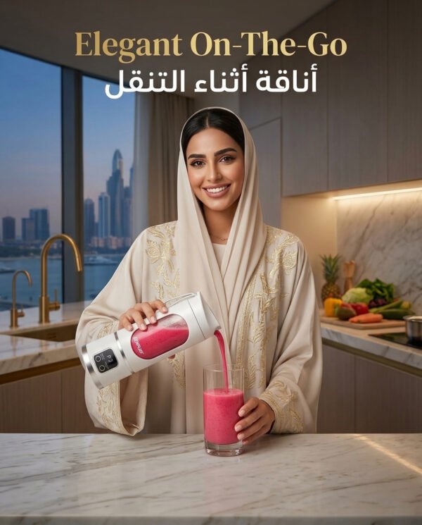 Portable Smoothie Blender مع شاشة رقمية USB Rechargeable – Personal Juicer Cup أبيض