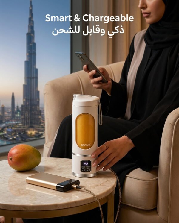Portable Smoothie Blender مع شاشة رقمية USB Rechargeable – Personal Juicer Cup أبيض
